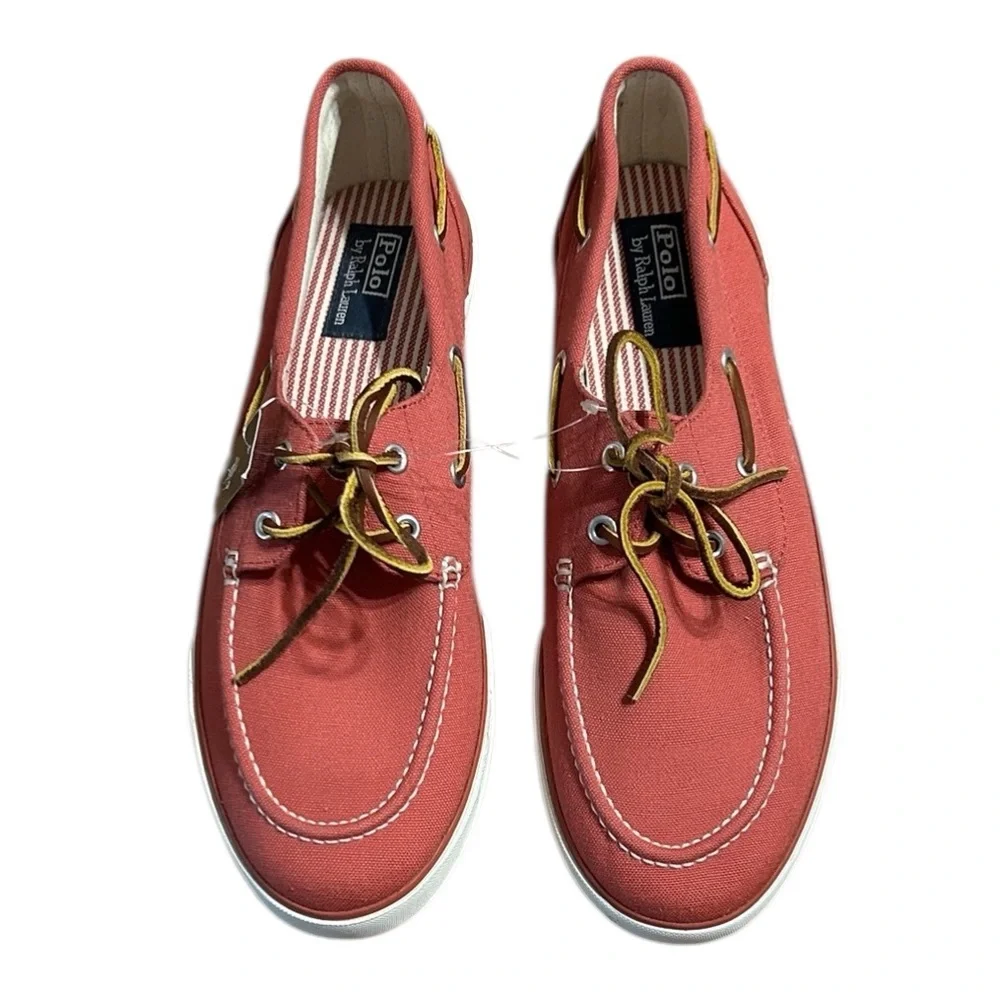 Polo by Ralph Lauren Boat Shoes Canvas Deck Loafers Salmon Red Men's 12D